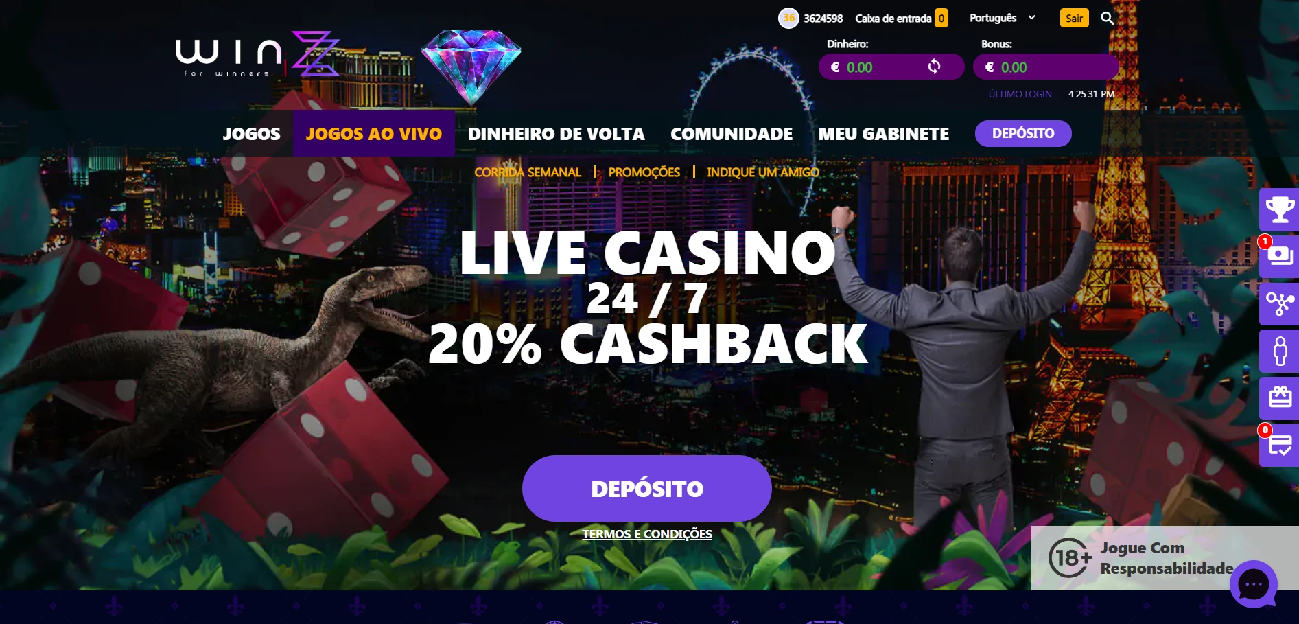 Winzz Casino Screenshot