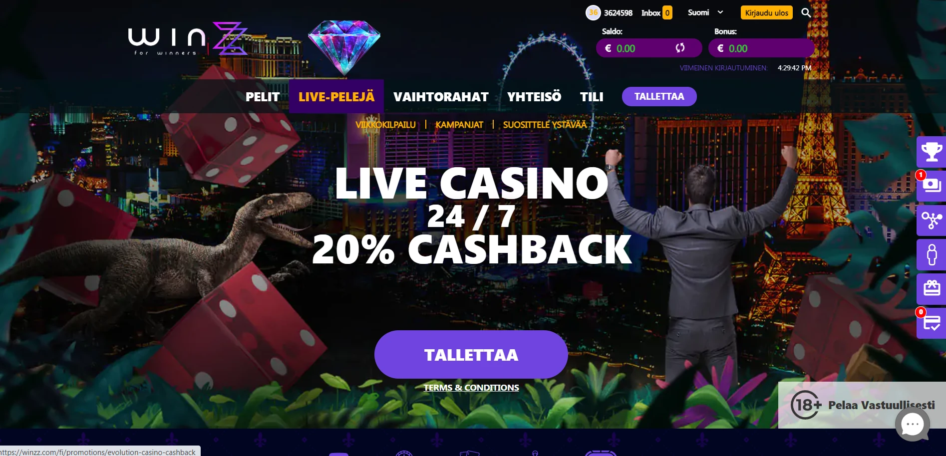 Winzz Casino Screenshot