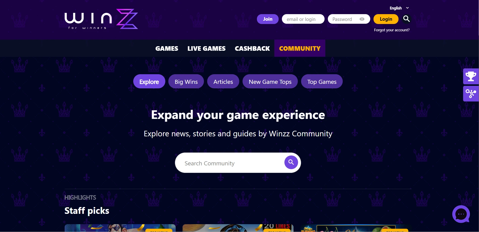 Winzz Casino Screenshot
