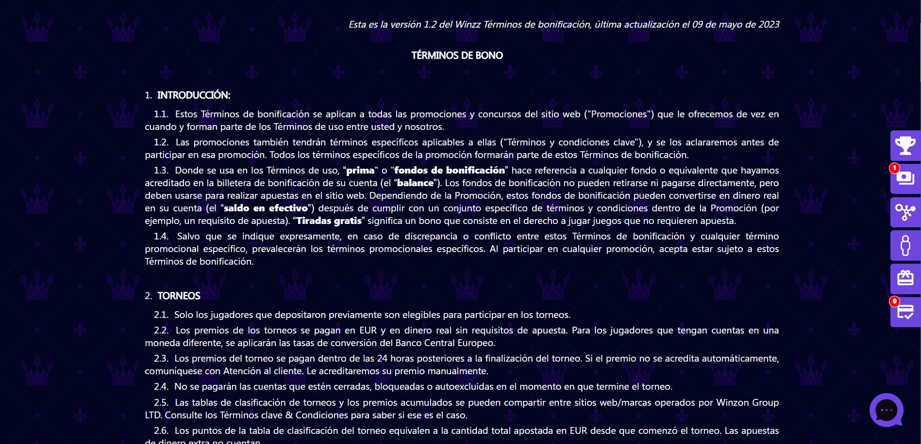 Winzz Casino Screenshot