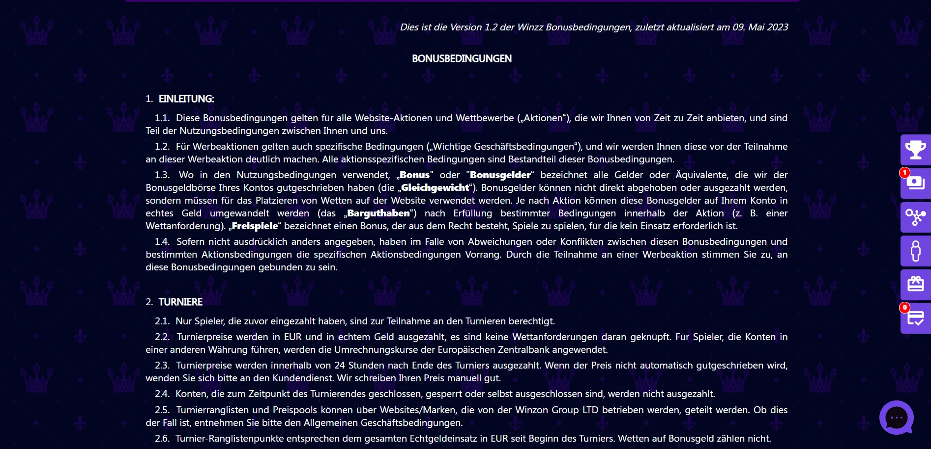 Winzz Casino Screenshot