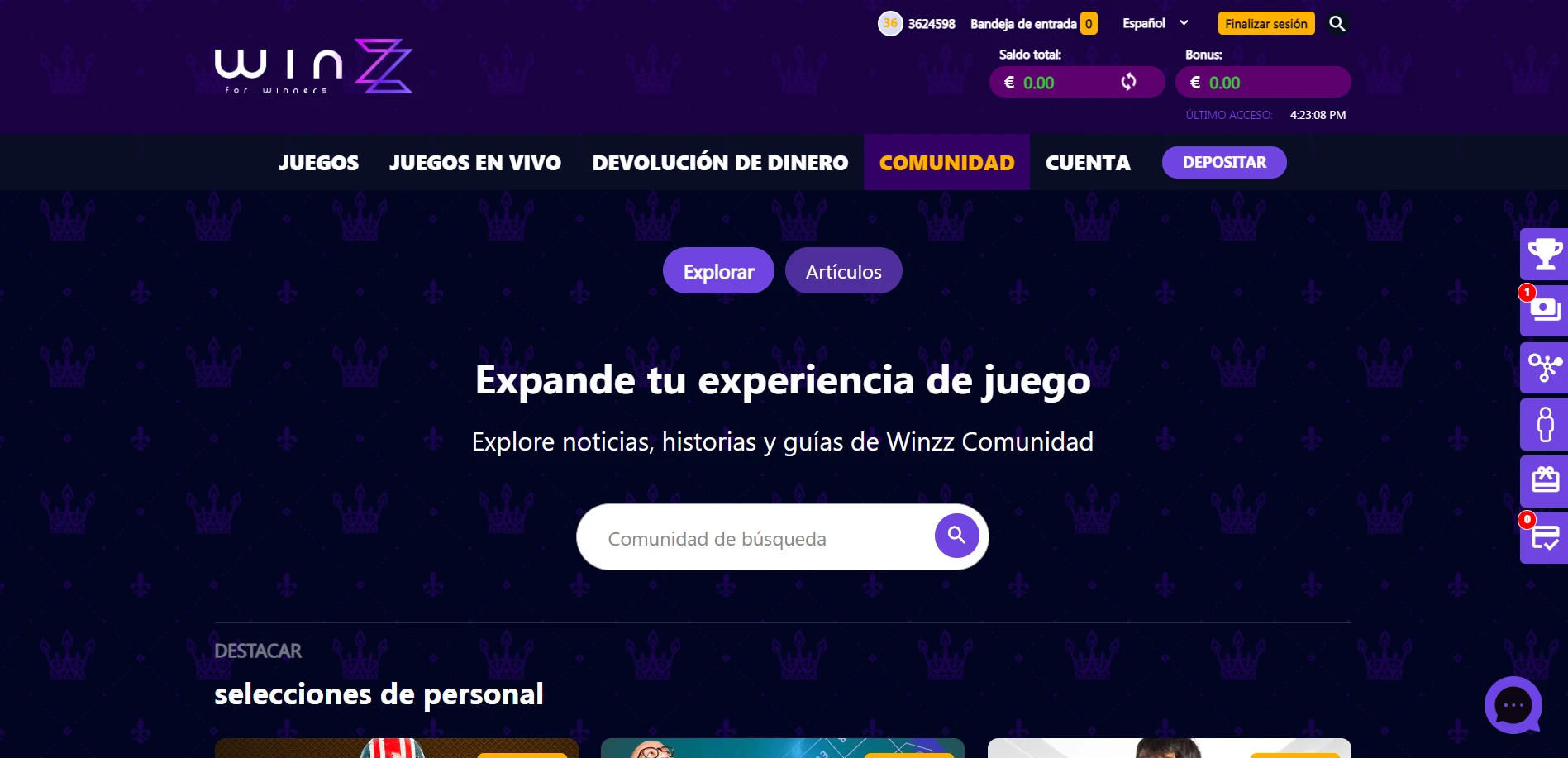 Winzz Casino Screenshot