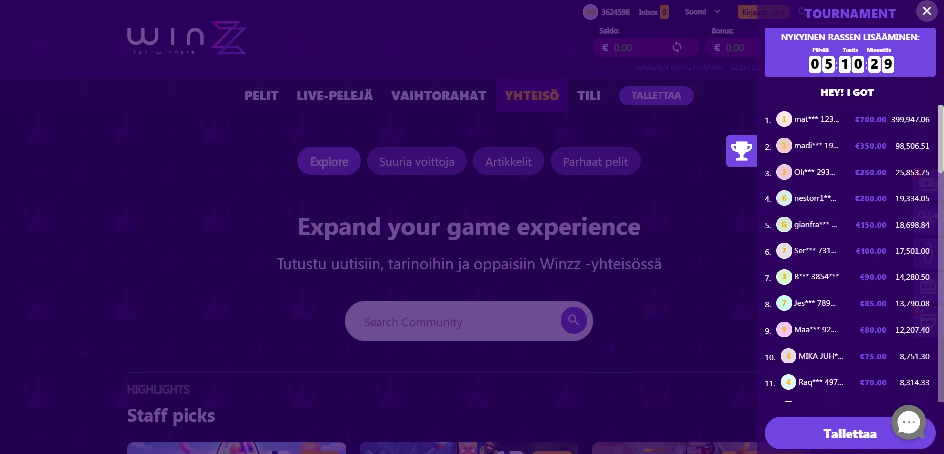 Winzz Casino Screenshot