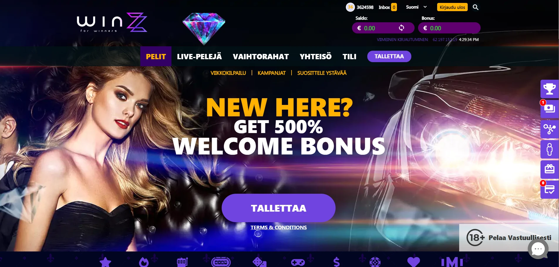 Winzz Casino Screenshot