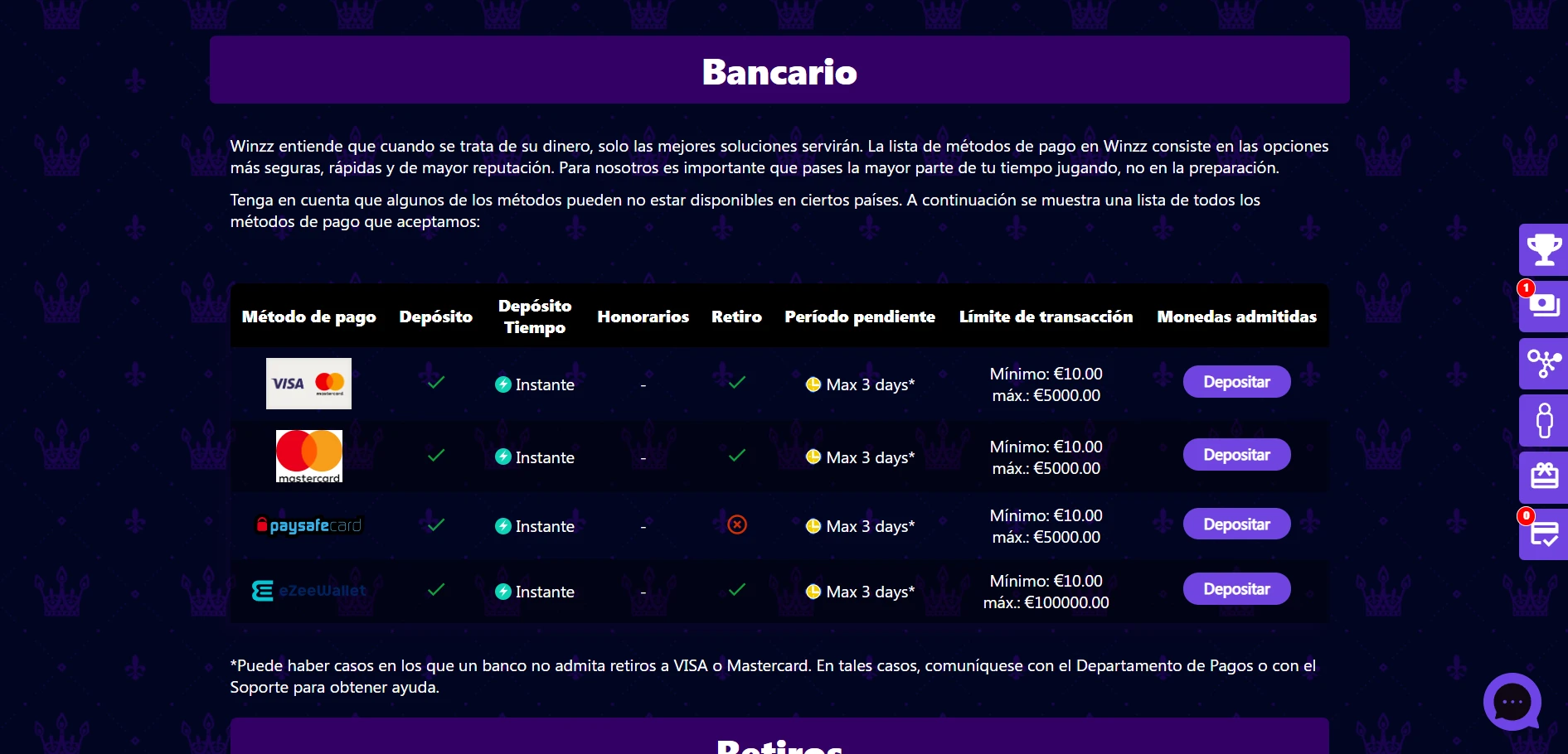 Winzz Casino Screenshot