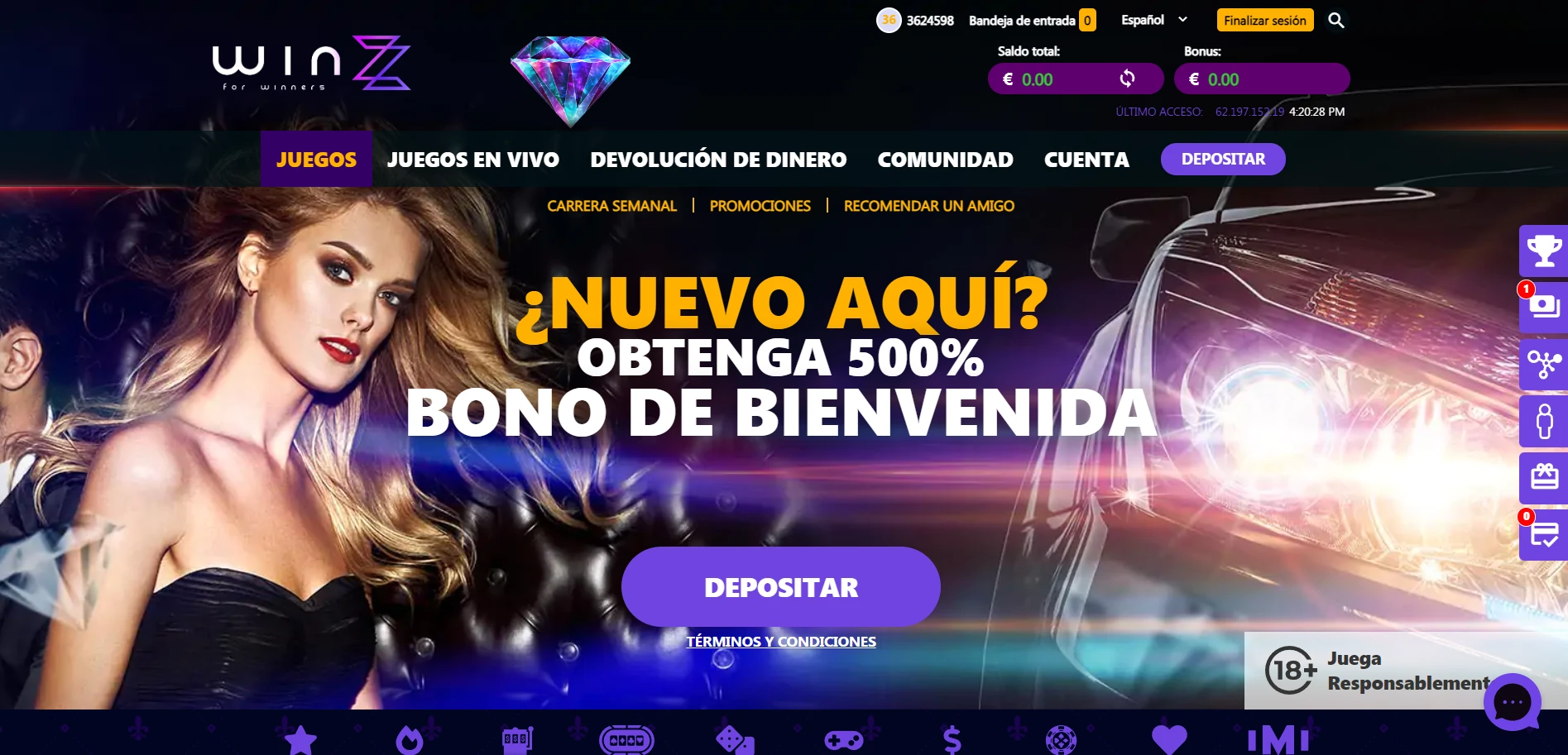 Winzz Casino Screenshot
