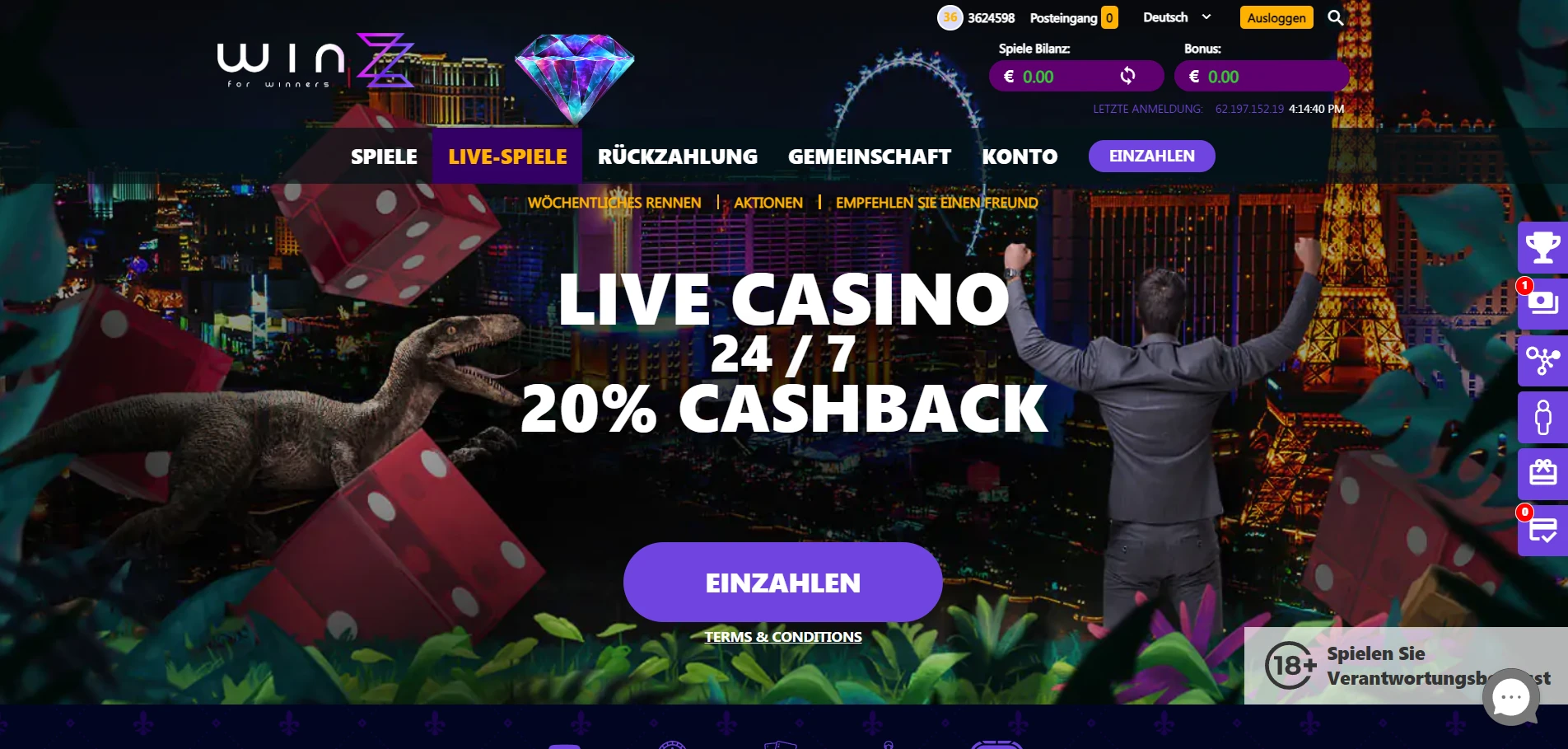 Winzz Casino Screenshot