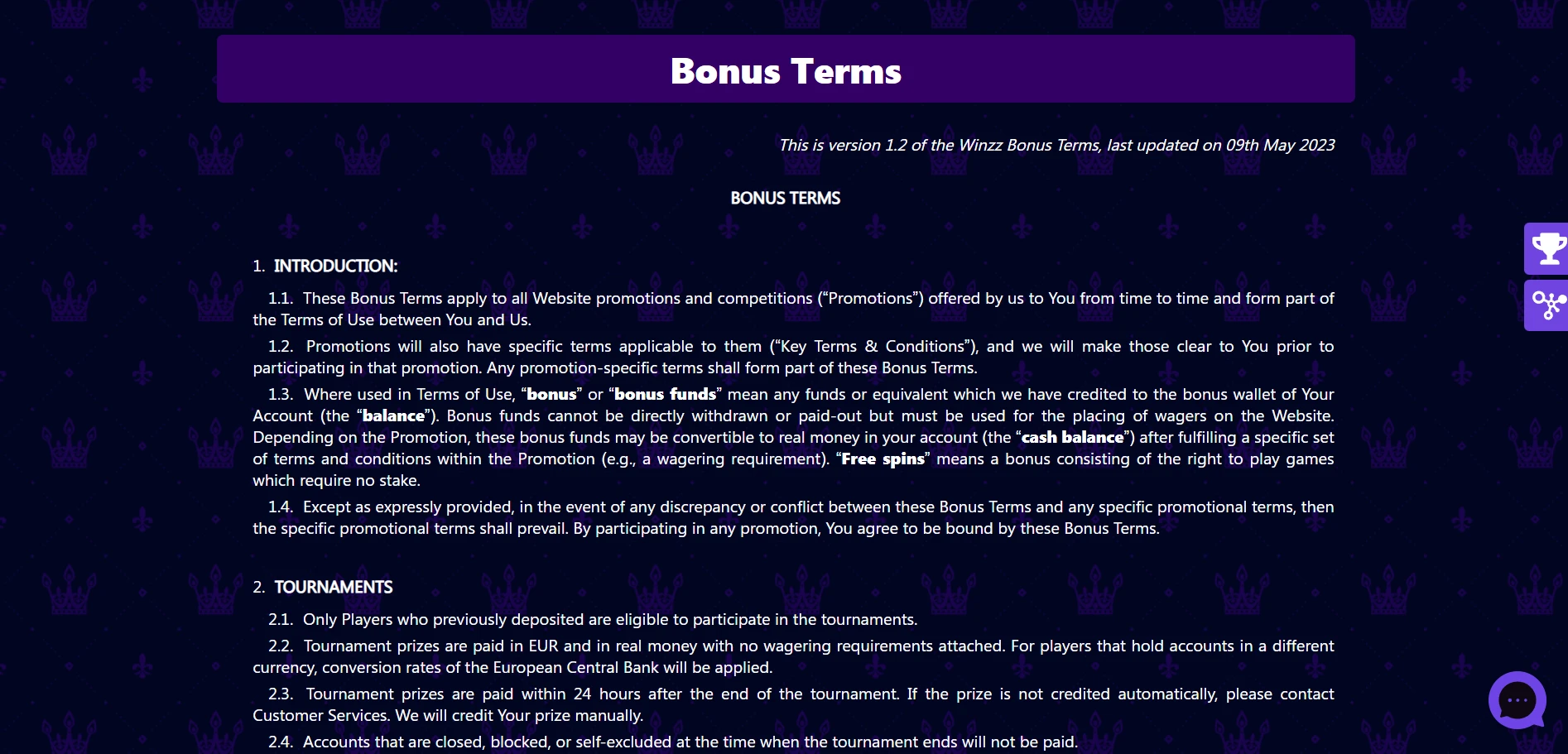 Winzz Casino Screenshot