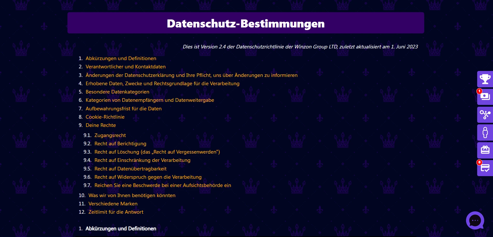 Winzz Casino Screenshot