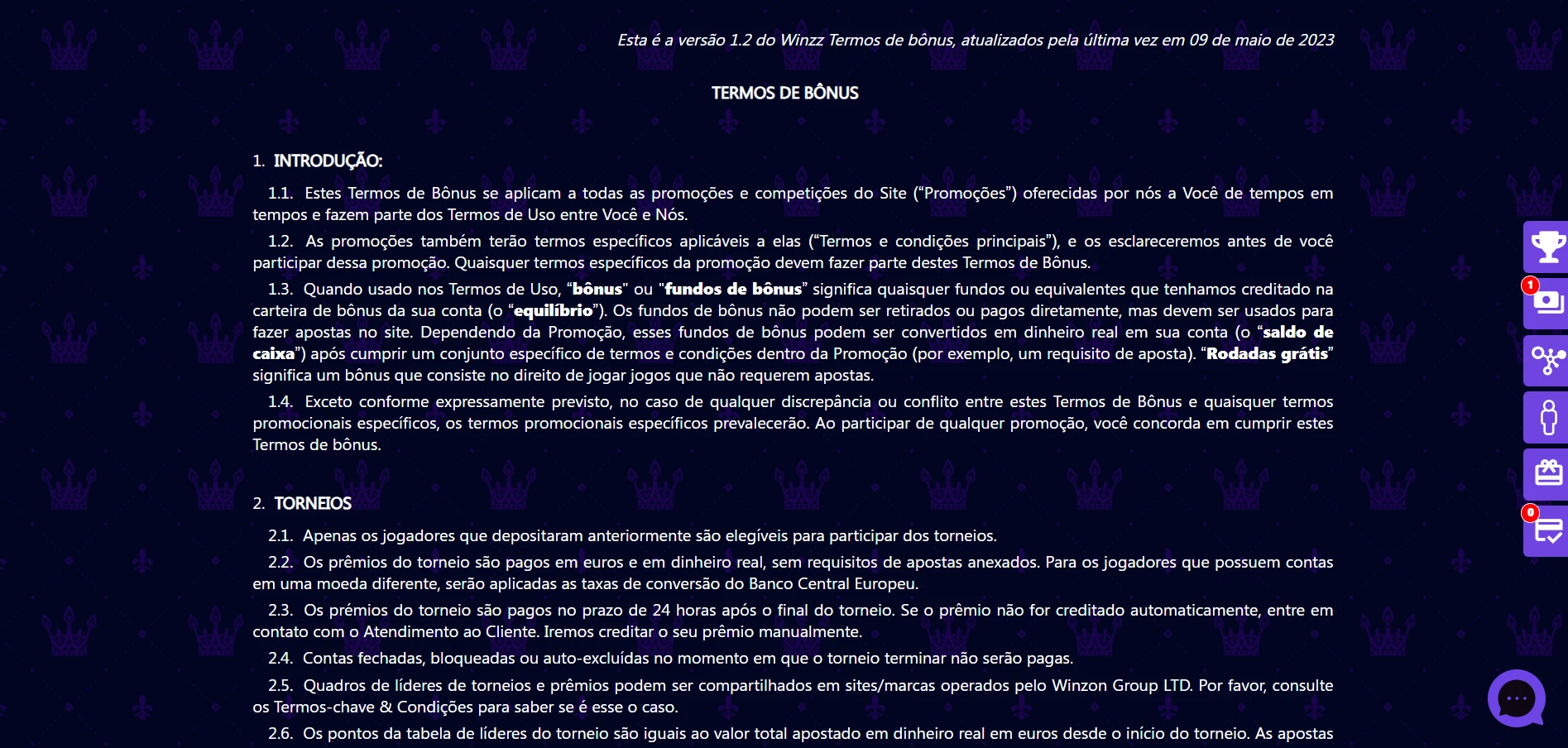Winzz Casino Screenshot