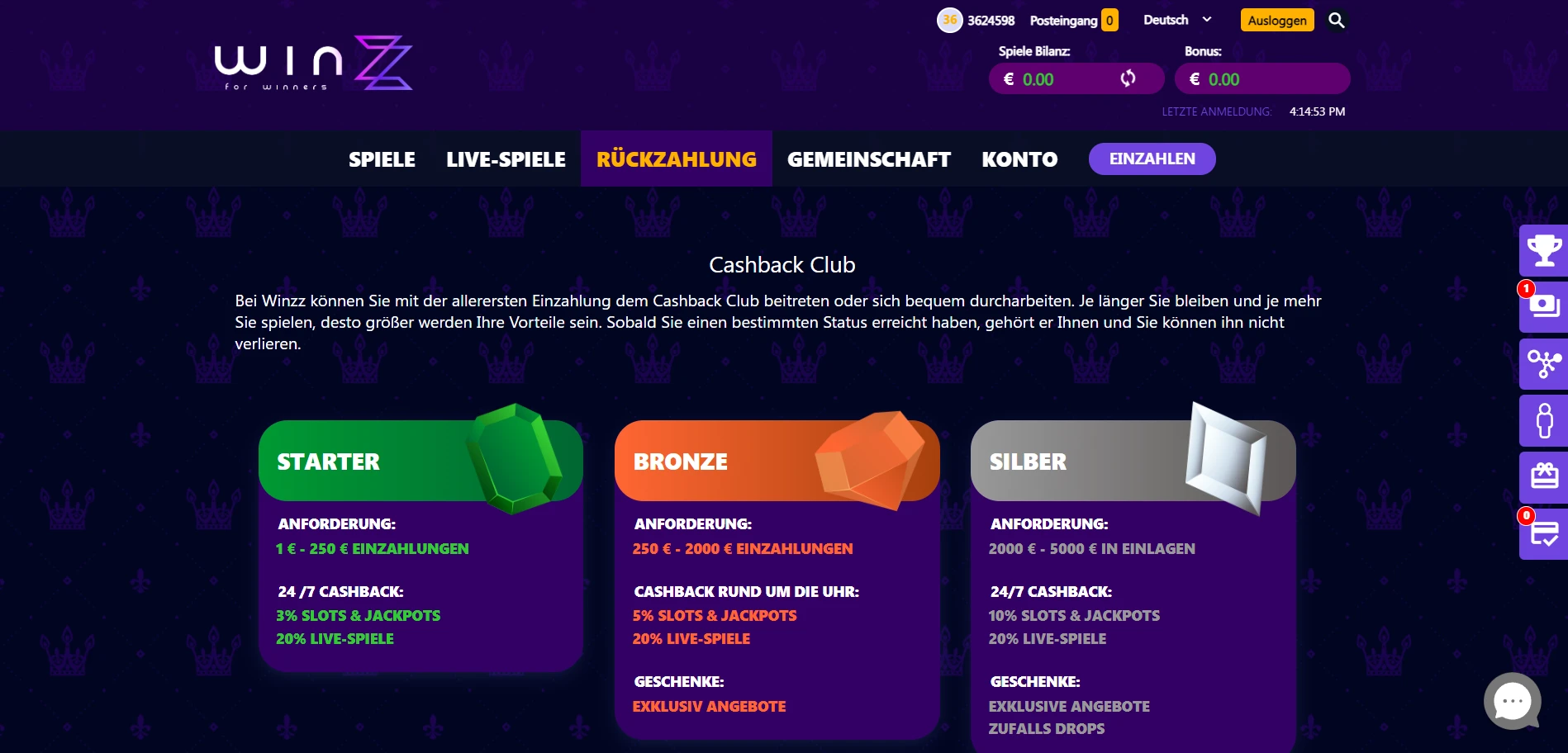 Winzz Casino Screenshot