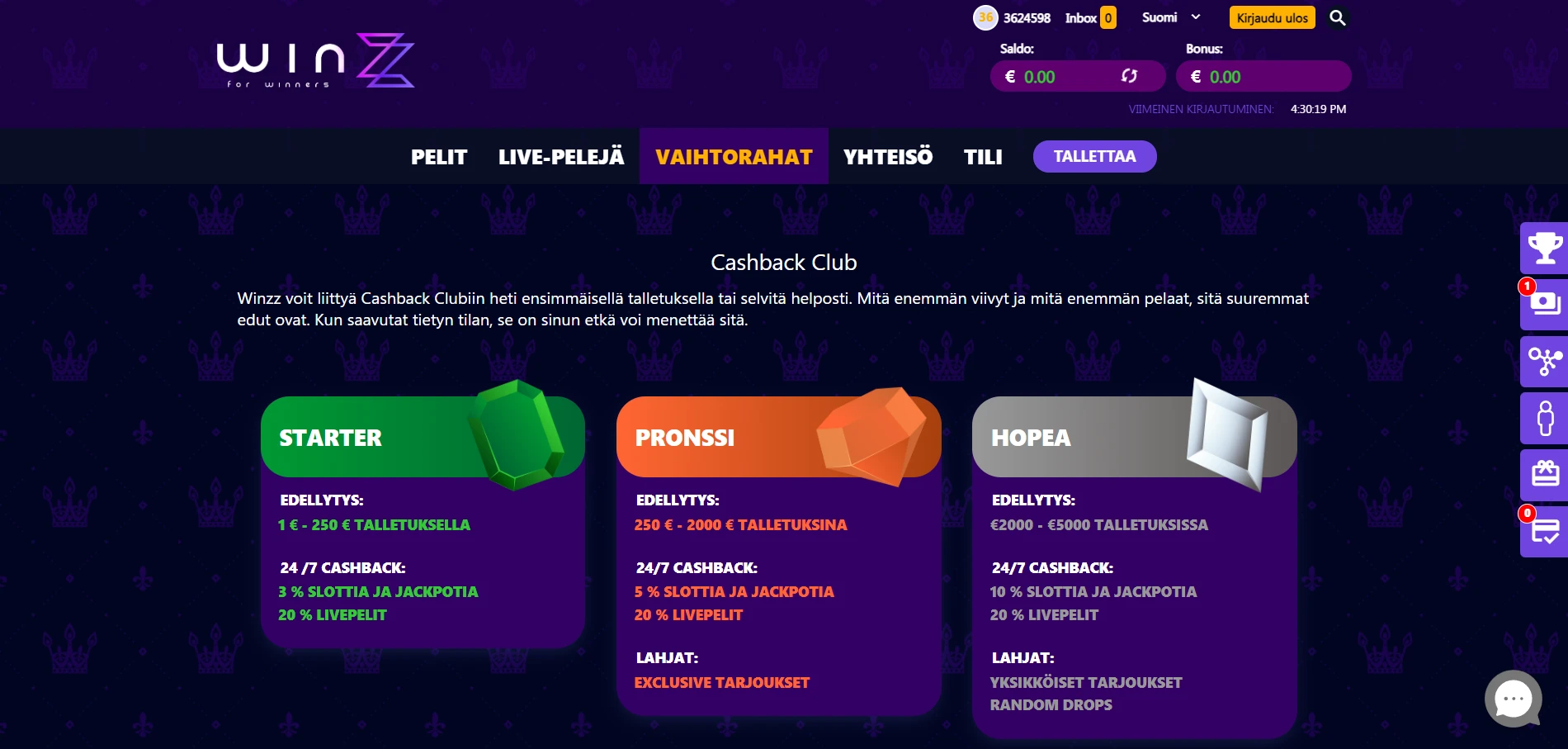 Winzz Casino Screenshot