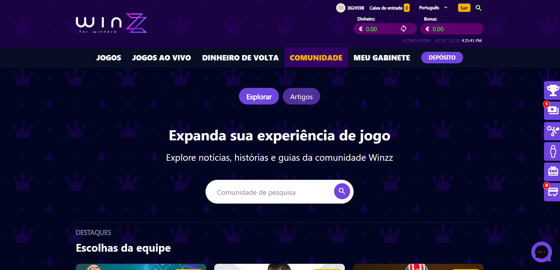 Winzz Casino Screenshot