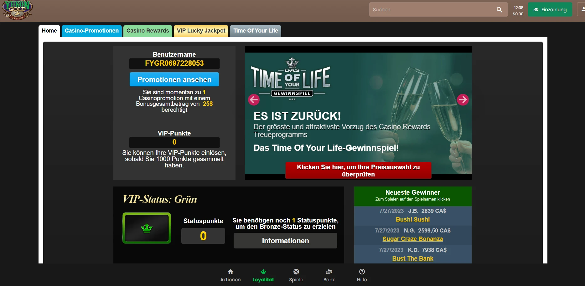 Yukon Gold Casino Screenshot