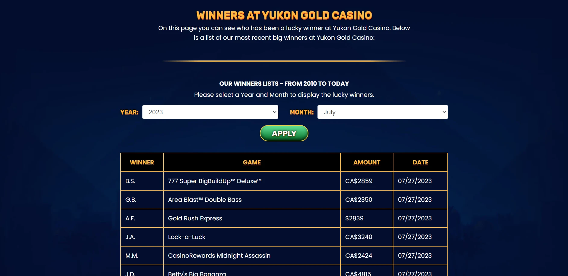 Yukon Gold Casino Screenshot