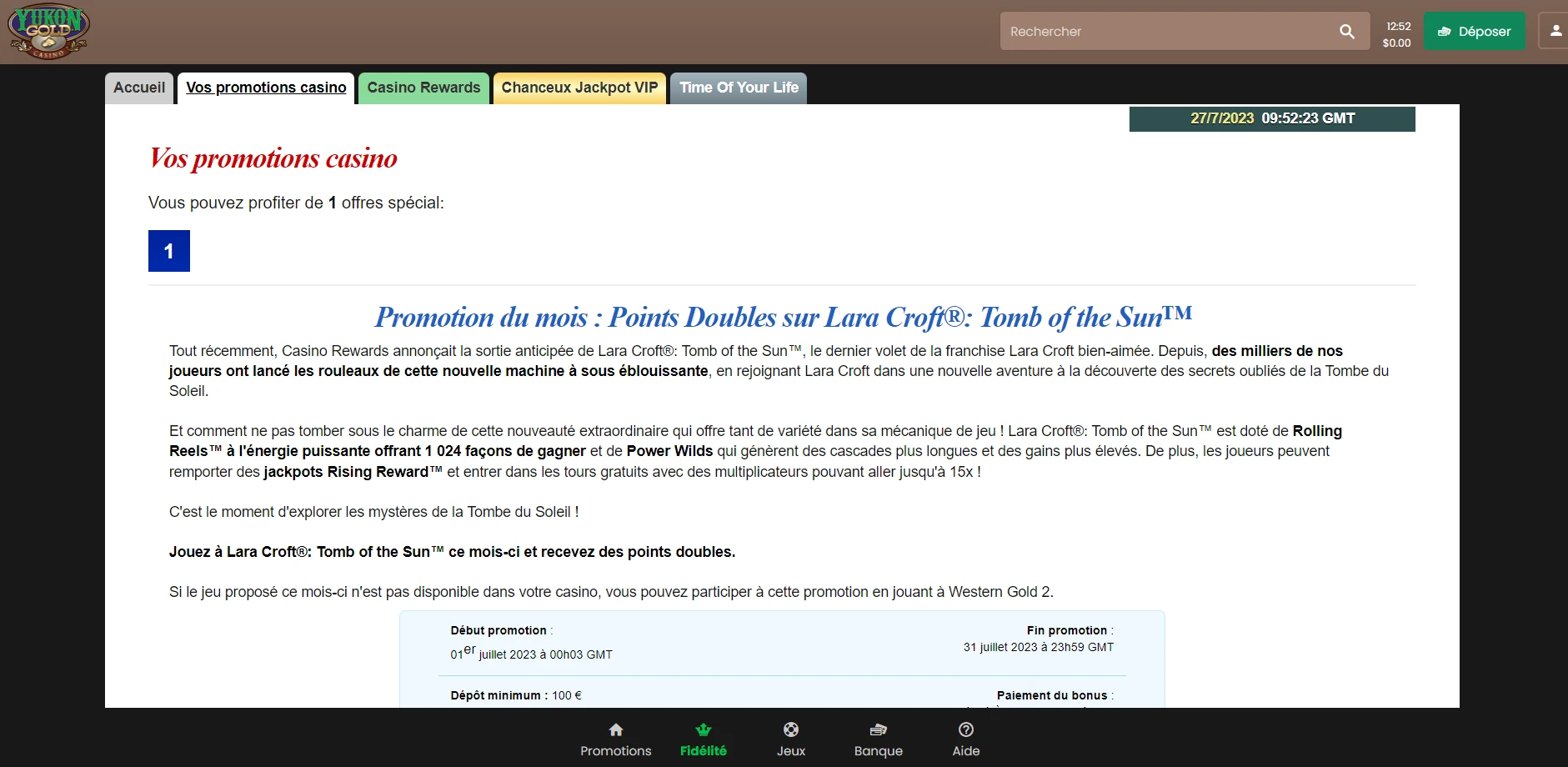 Yukon Gold Casino Screenshot