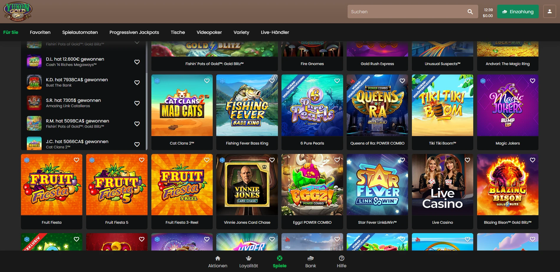 Yukon Gold Casino Screenshot