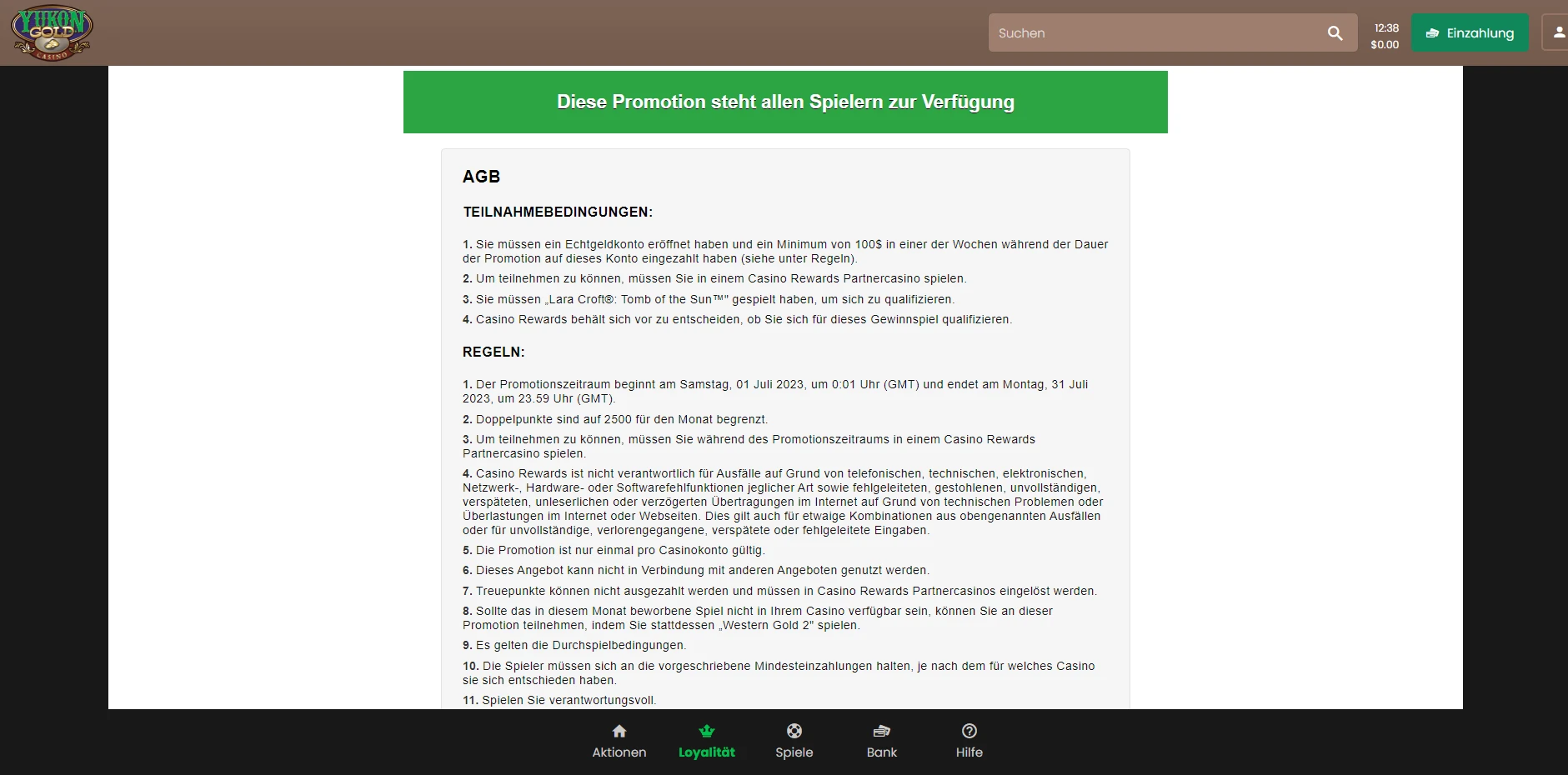 Yukon Gold Casino Screenshot