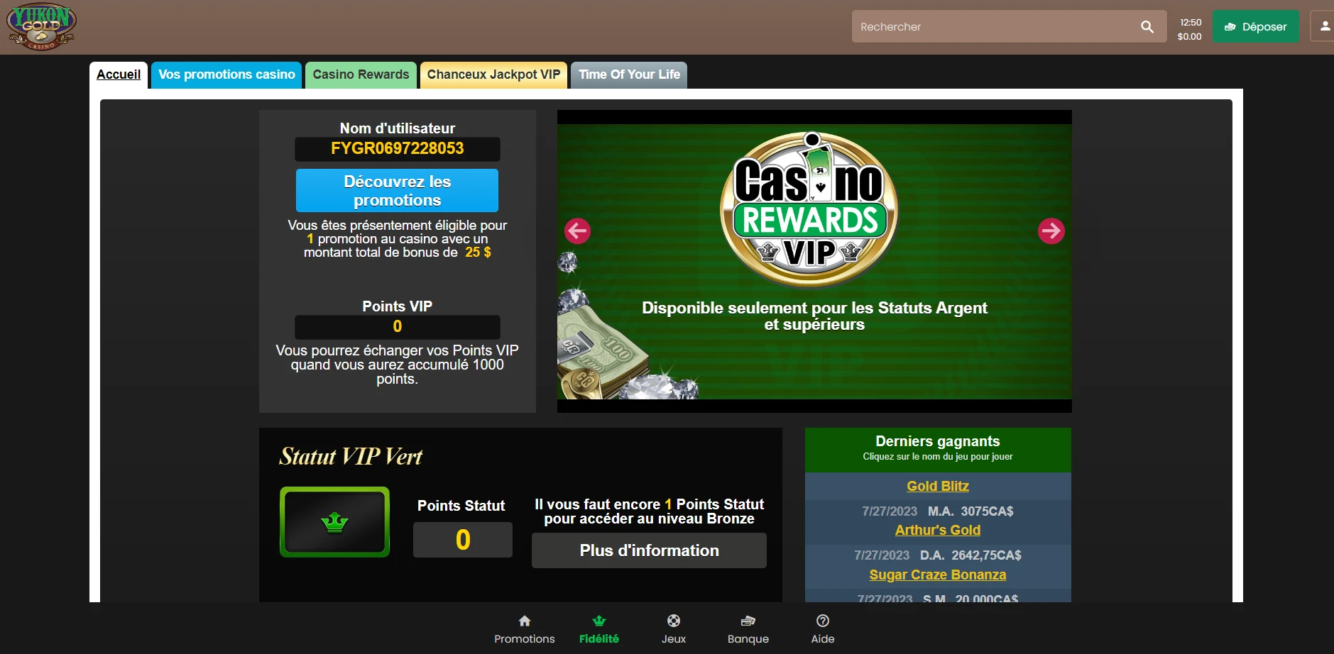 Yukon Gold Casino Screenshot