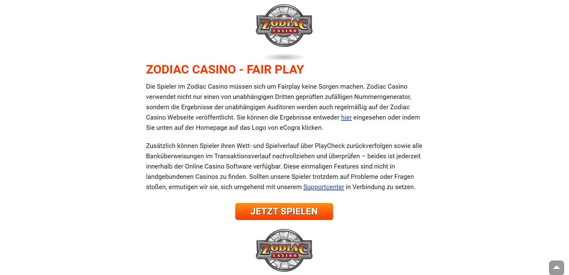 Zodiac Casino Screenshot