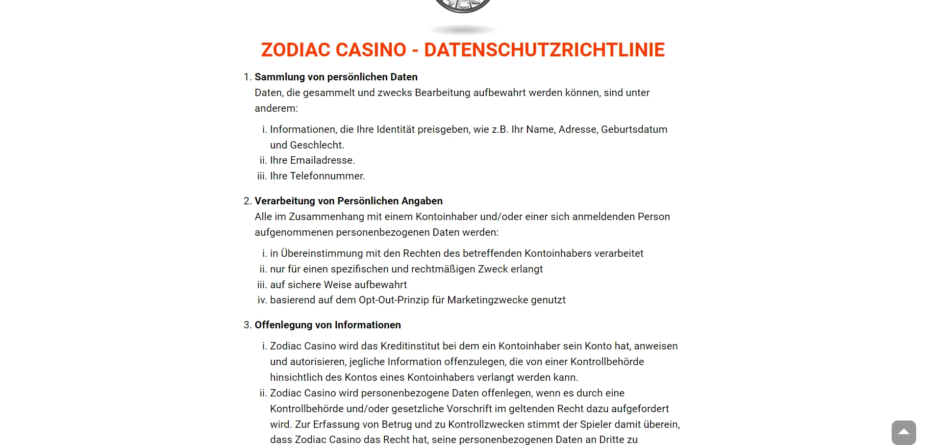 Zodiac Casino Screenshot