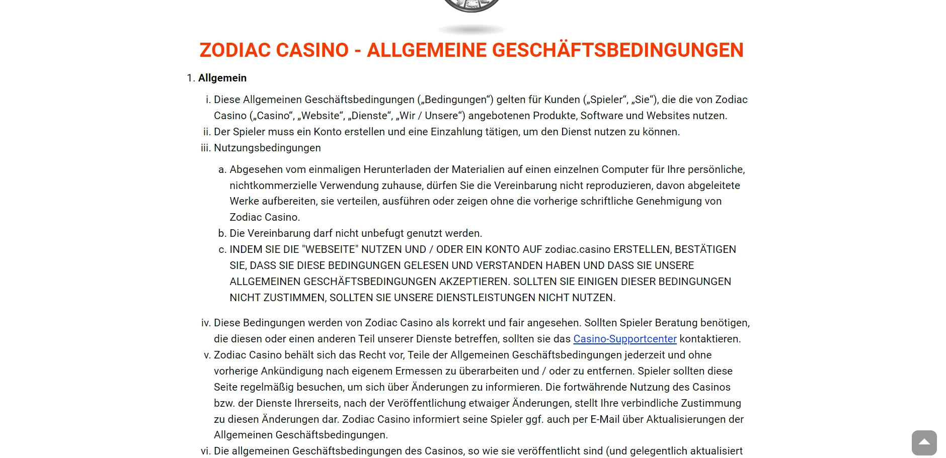 Zodiac Casino Screenshot