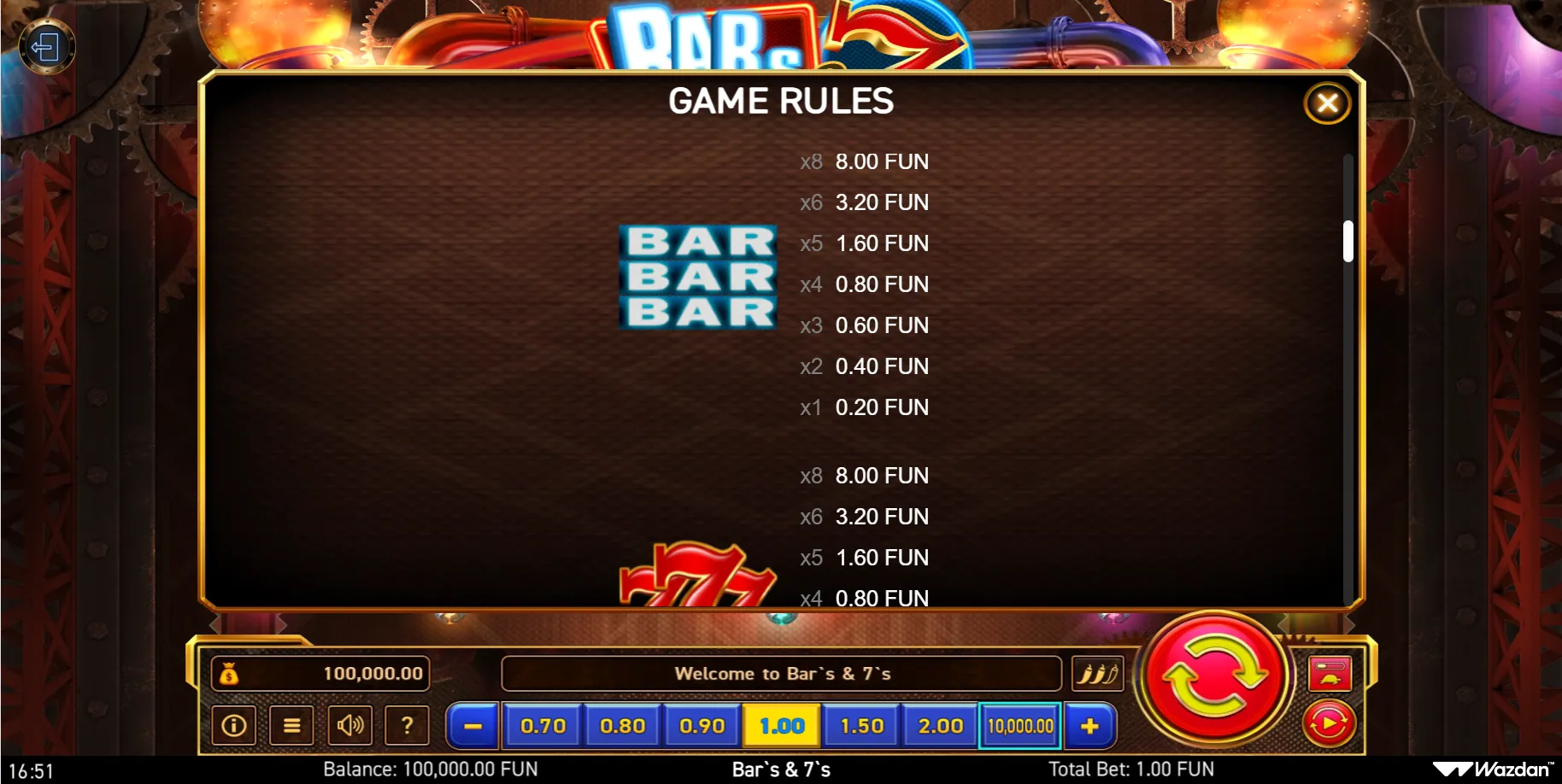 Bars  7S Wazdan Screenshots
